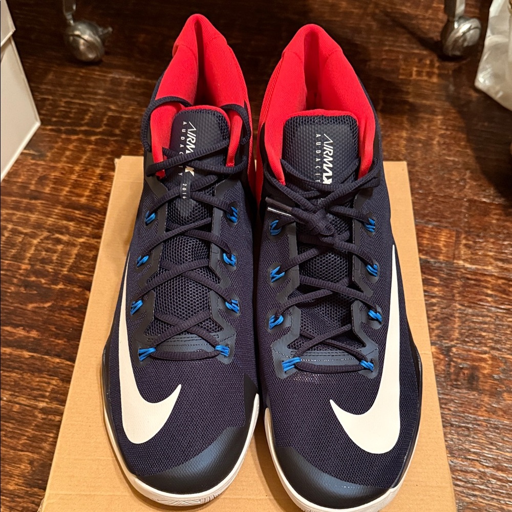 Nike Blue, Red and White High-Top Air Max Audacity Sneakers Size 17 - Picture 2 of 10